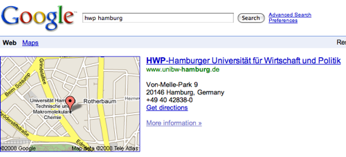 Google Screenshot mit Suchergebnis zu HWP Hamburg